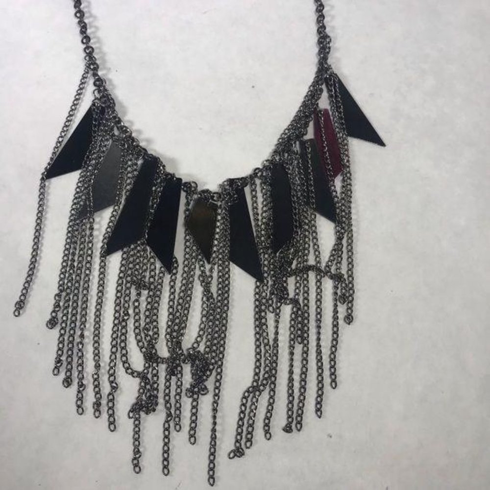 Gunmetal Silver Shard Statement Necklace